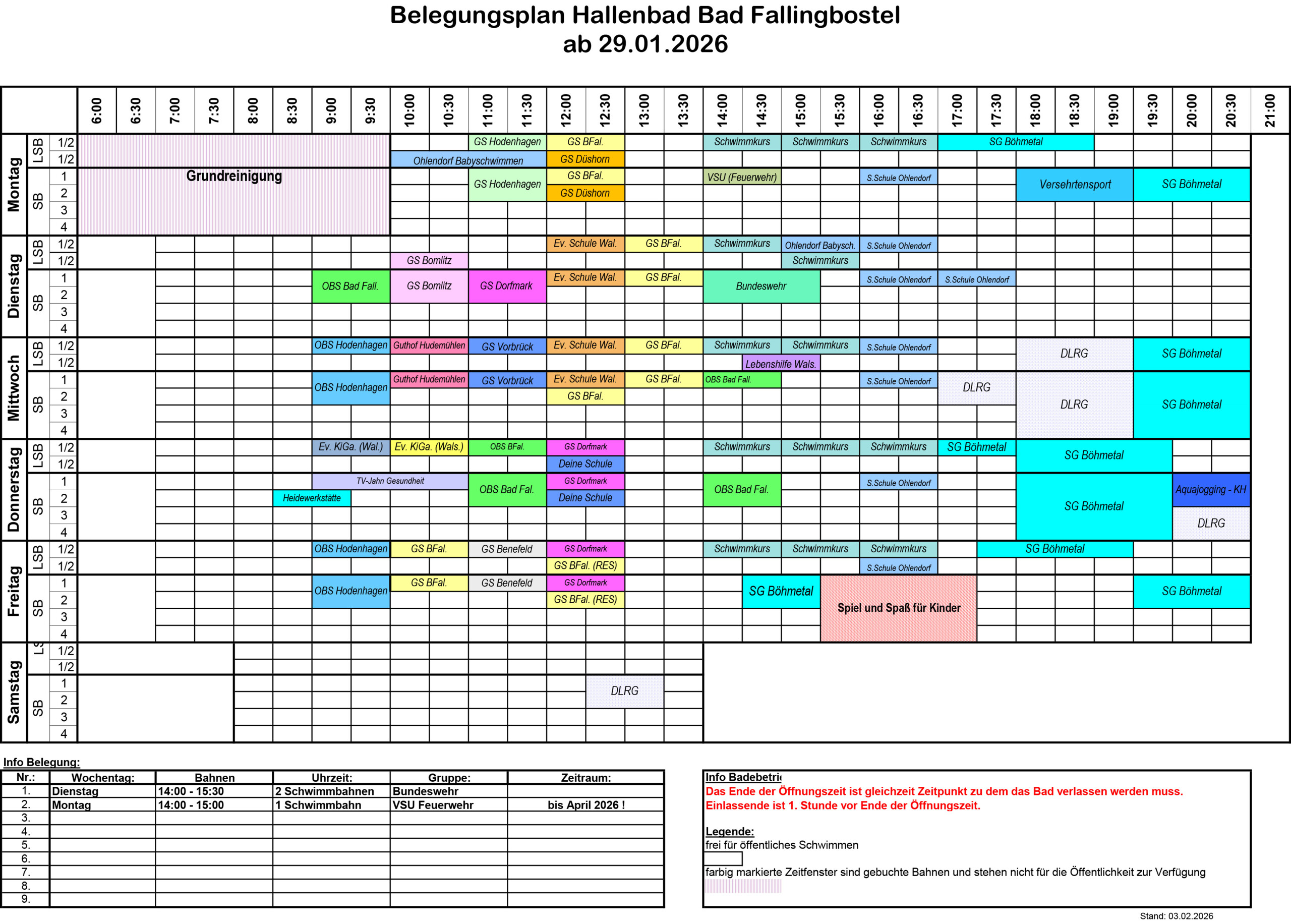Belegungsplan Hallenbad Bad Fallingbostel ab 29.01.2025