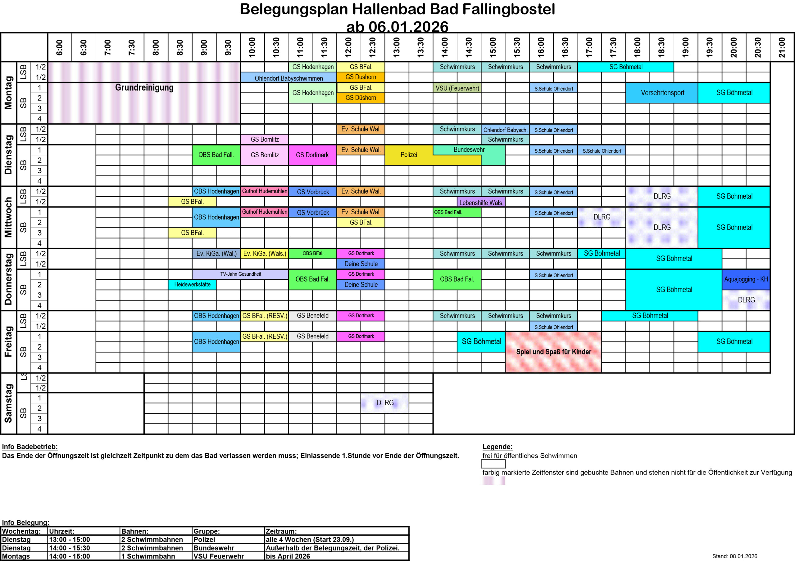 Belegungsplan Hallenbad Bad Fallingbostel ab 06.01.2025