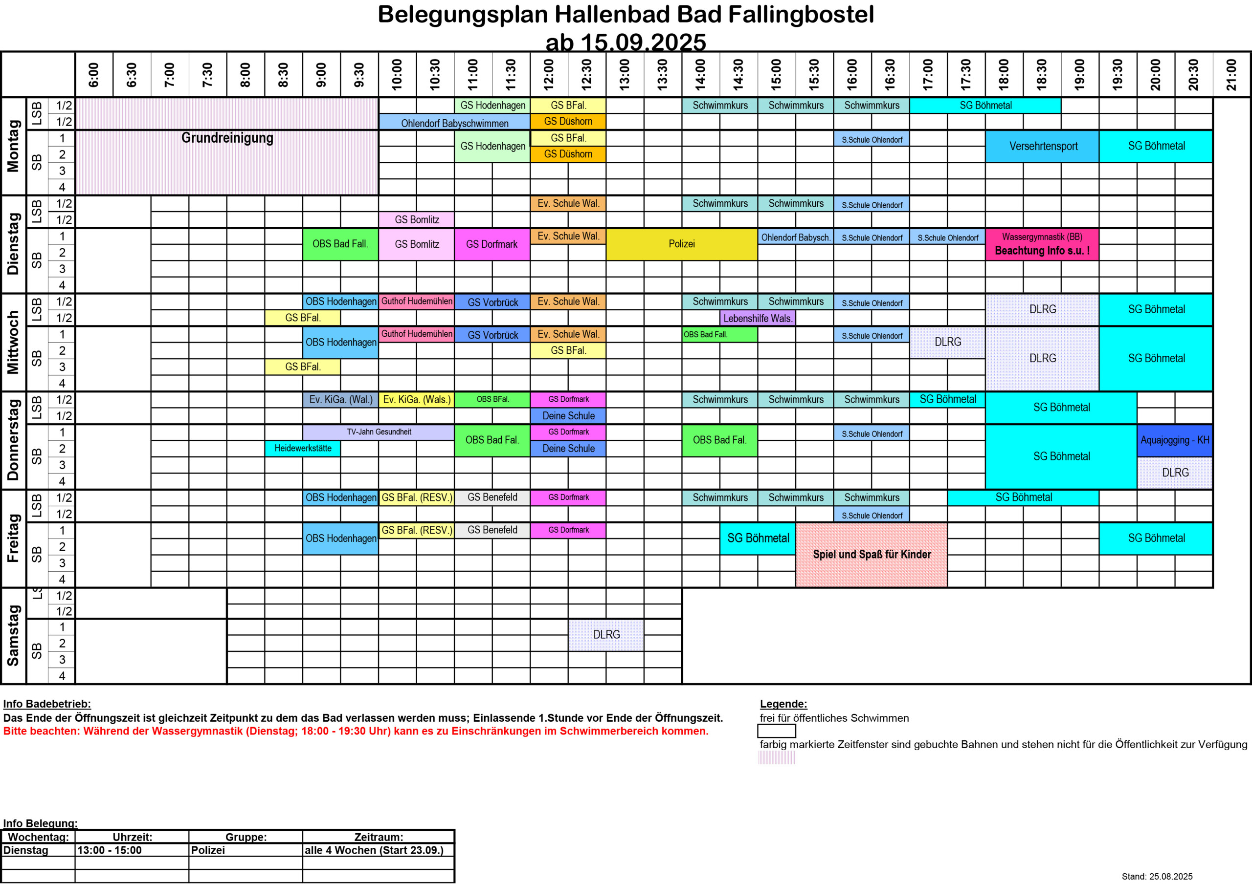 Belegungsplan Hallenbad Bad Fallingbostel ab 05.02.2025